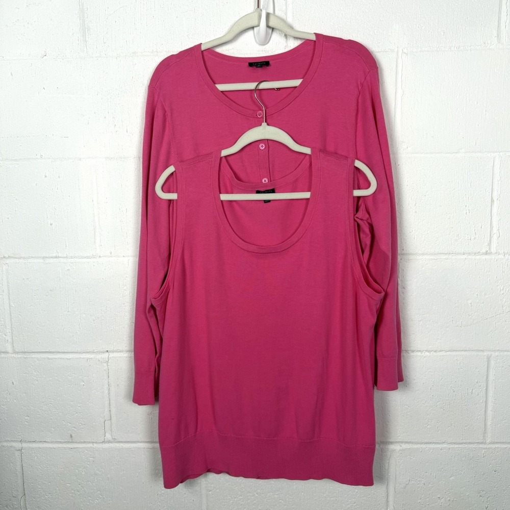 Talbots Cardigan Tank Sweater Set Plus Size 3X Pink Preppy Classic Office Work
